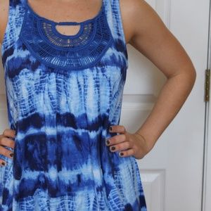 Crochet Blue Tie Dye Tunic Top - Small